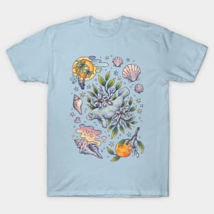 Orange Blossom Manatee | Ocean Coastal Beach Art T-Shirt